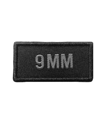 Patch calibre 9 mm brodé gris sur tissu noir - A10 Equipment