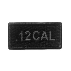 Naszywka kaliber .12 haftowana szara na czarnej tkaninie - A10 Equipment