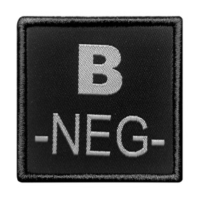Patch bloedgroep B- geborduurd op zwart weefsel - A10 Equipment