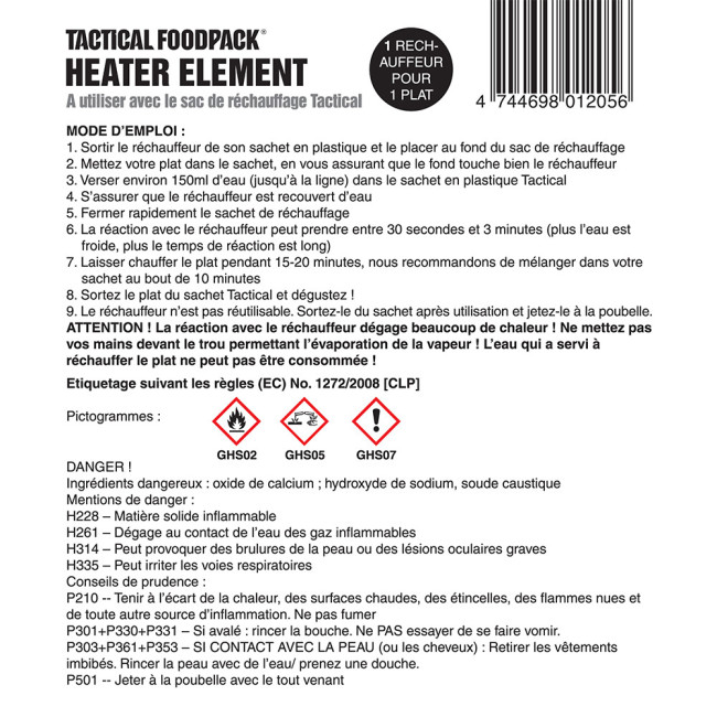 Réactif chauffant sans flamme Tactical Heater Element - Tactical Foodpack