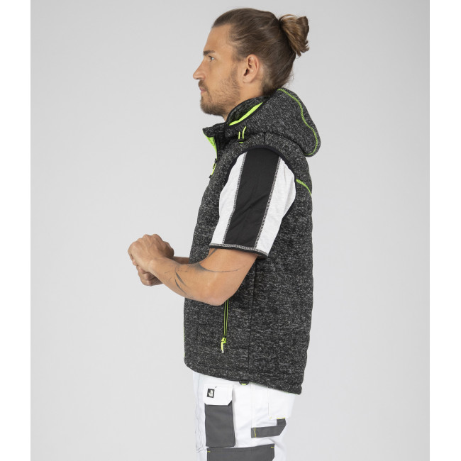 GILET SANS MANCHE MATELASSE TEDDY NOIR ET JAUNE FLUO - North Ways