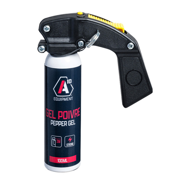 Aérosol lacrymogène anti-agression gel poivre 100 mL avec poignée - A10 Equipment