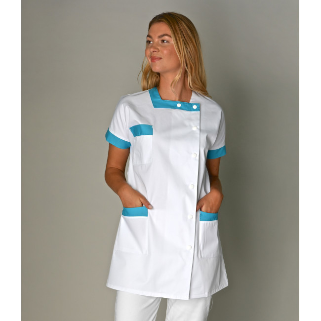 Medische tuniek Dames polykatoen BERNY Wit/Atoll - SNV