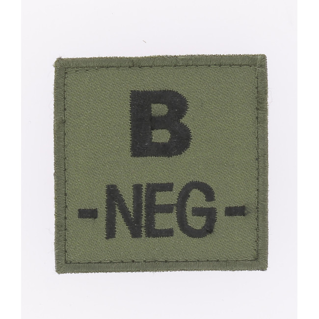 Écusson groupe sanguin B- Noir sur Vert Armée - DMB Écusson groupe sanguin B- Noir sur Vert Armée - DMB