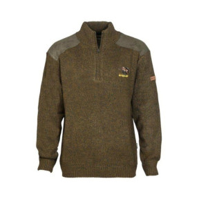 Jagdpullover mit gesticktem Wildschwein Truckerkragen Khaki - Percussion