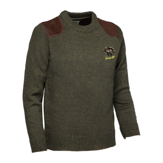 Pull col rond Kaki avec sanglier brodé enfant - Percussion