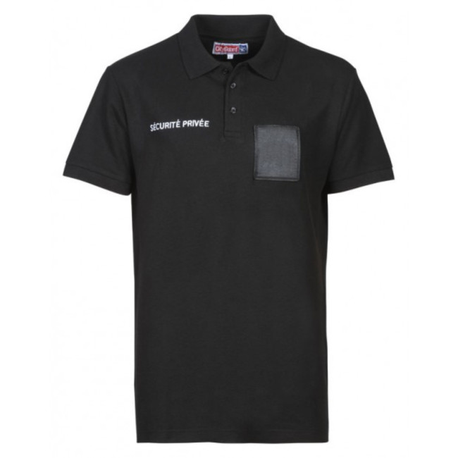 Polo en coton Sécurité Noir avec grande fenêtre matricule - CityGuard