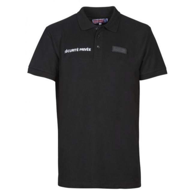 Polo en coton Sécurité Noir avec fenêtre matricule à broder - CityGuard