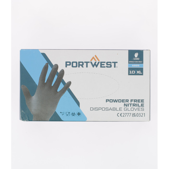 100 nitriel handschoenen A925 poedervrij voor eenmalig gebruik Zwart - Portwest