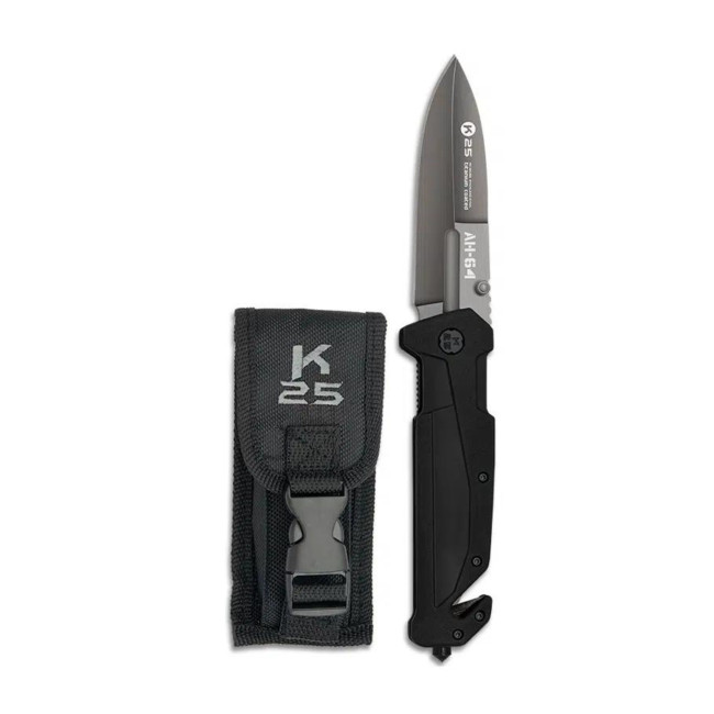 Opvouwbaar mes AH-64 Rubberen handvat Lemmet 9cm Zwart - K25