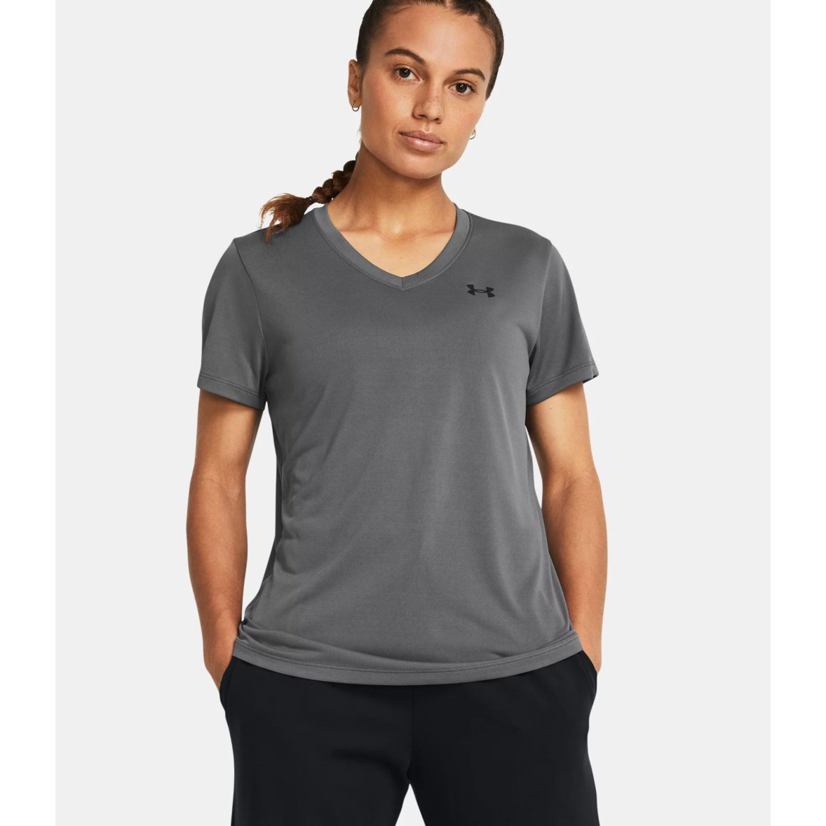 Camiseta con cuello en V para mujer UA Tech™ Gris Piedra Under