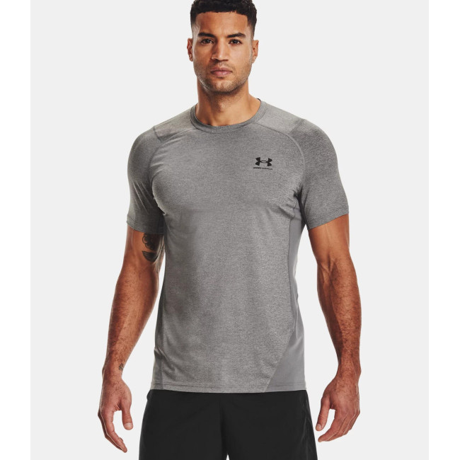 HeatGear® Armour enganliegendes Kurzarmshirt für Herren - Grau Meliert / Schwarz - Under Armour