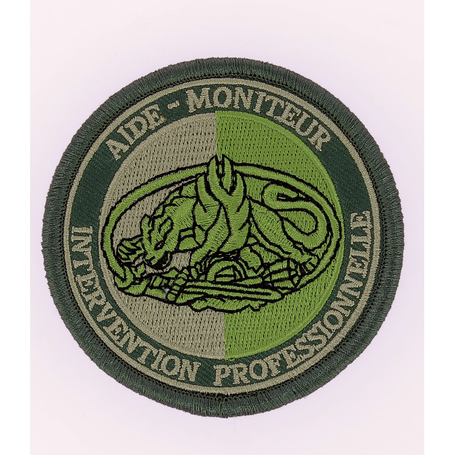 Ecusson brodéAMIP aide-moniteur intervention professionnelle basse visi. vert Ecusson brodéAMIP aide-moniteur intervention professionnelle basse visi. vert
