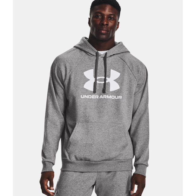 Hoodie polarowa męska UA Rival Logo - Szara Melanż / Biała - Under Armour