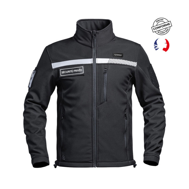 Veste Softshell Sécu-One HV-TAPE Sécurité Privée Noir - A10 Equipment