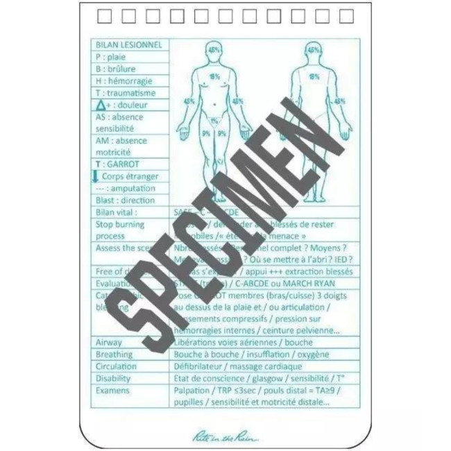 Calepin secourisme primo-intervenant, 10,1 x 15,2cm, 100 pages, spirale horizontale - Rite in the rain