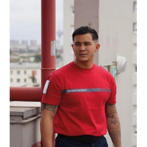 Tee Shirt 210g inscriptions et bande Sécurité Incendie Rouge - Safetek by GK