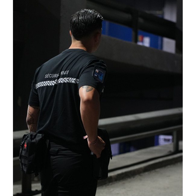T-Shirt 210g mit Aufschrift und Streifen Private Sicherheit Schwarz - Safetek by GK