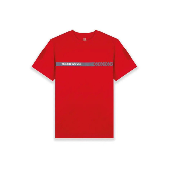 Tee Shirt 210g inscriptions et bande Sécurité Incendie Rouge - Safetek by GK