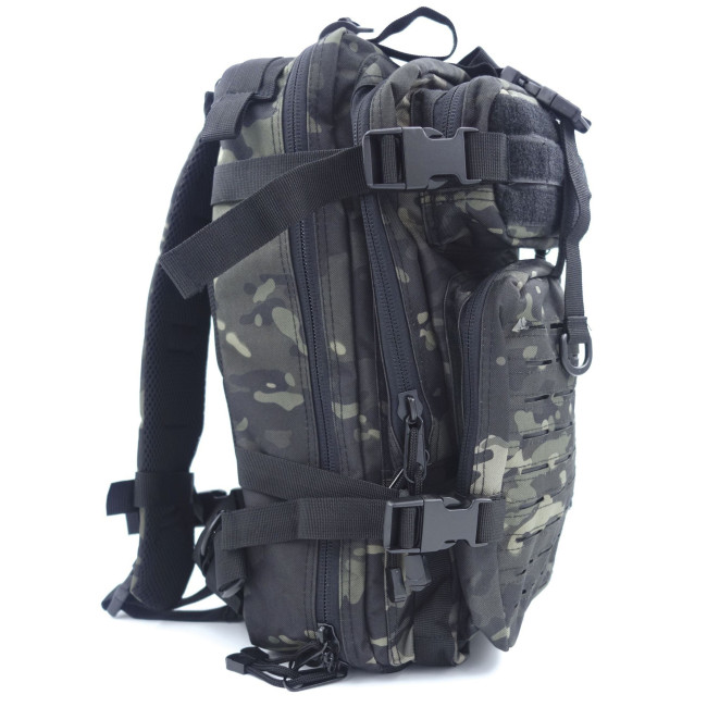 Sac à dos ASSAULT Pack Système MOLLE Découpe Laser 27L Camo Noir -Patrol Equipement
