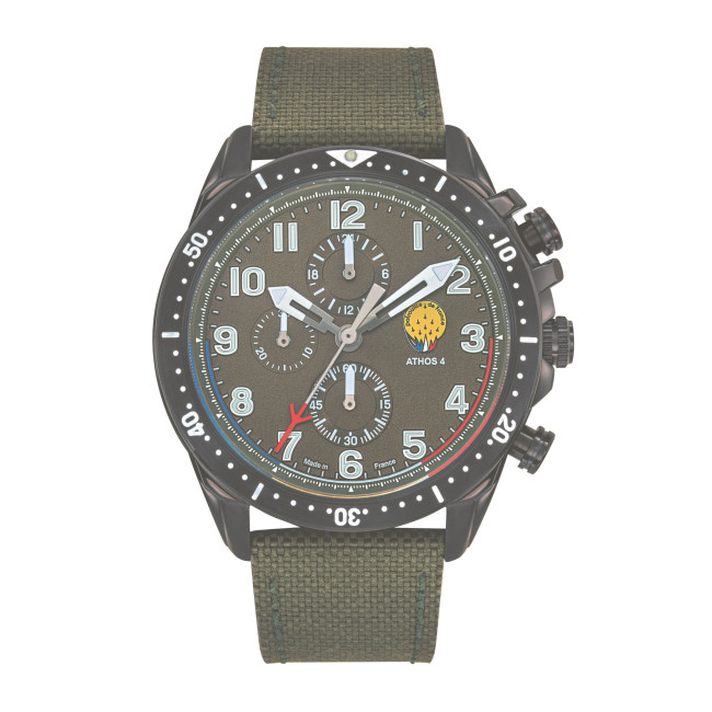 Horloge Athos 4 groene wijzerplaat groene leren band - Patrouille de France