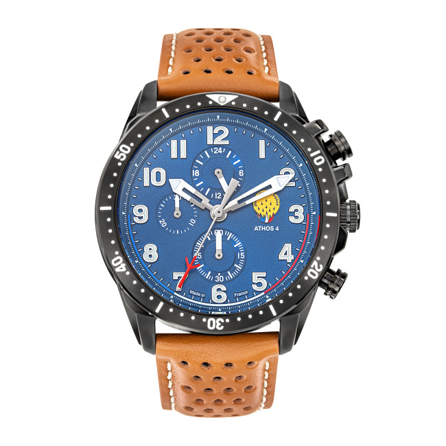 Montre Athos 4 cadran bleu bracelet cuir marron - Patrouille de France