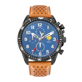 Montre Athos 4 cadran bleu bracelet cuir marron - Patrouille de France