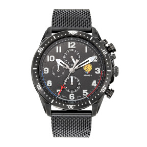 Athos 4 Uhr mit schwarzem Zifferblatt und schwarzem Metallarmband - Patrouille de France
