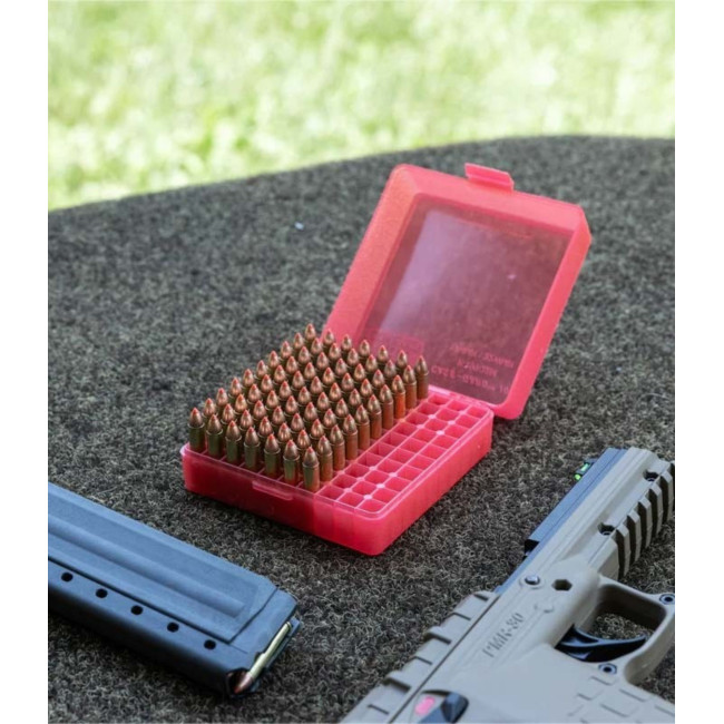 Boite munition 100 cartouches à couvercle pour .22 LR, Rouge - MTM Case-Gard