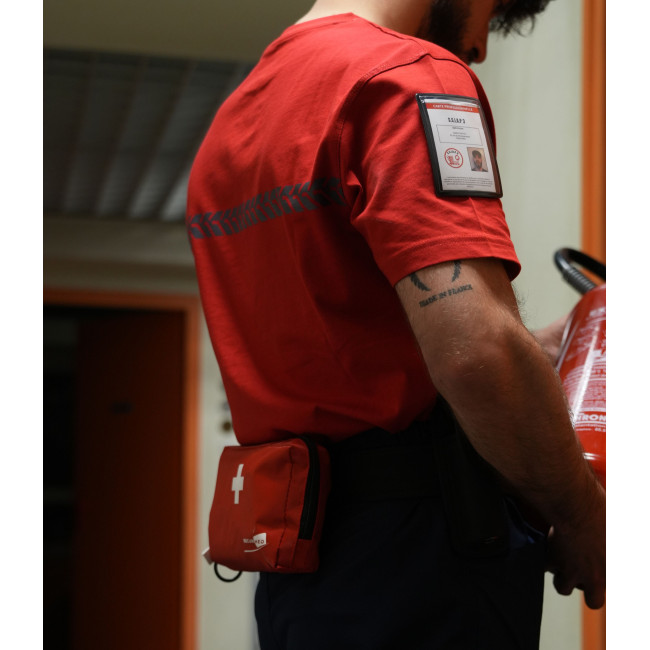 Tee Shirt 210g inscriptions et bande Sécurité Incendie Rouge - Safetek by GK