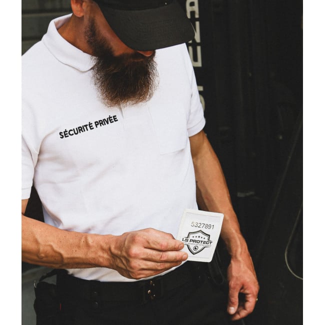 Polo en coton Sécurité Blanc avec grande fenêtre matricule - CityGuard