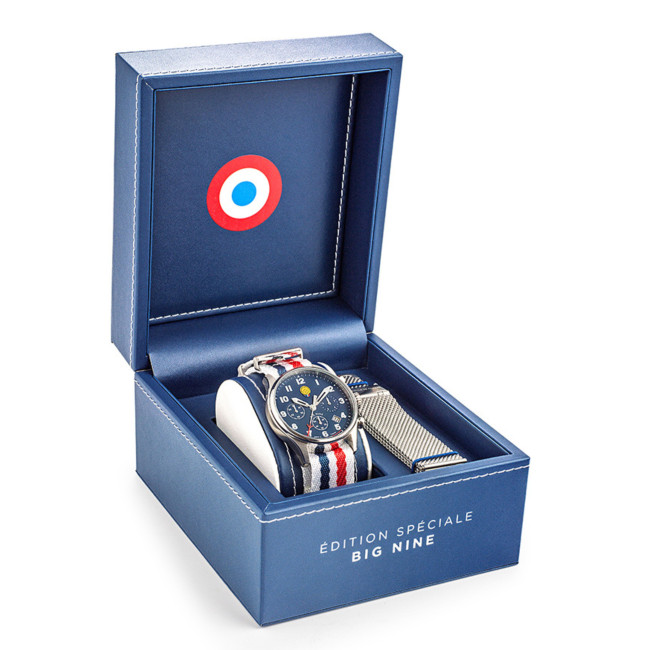 Horloge geschenkset speciale editie BIG NINE stalen of leren armband - Patrouille de France