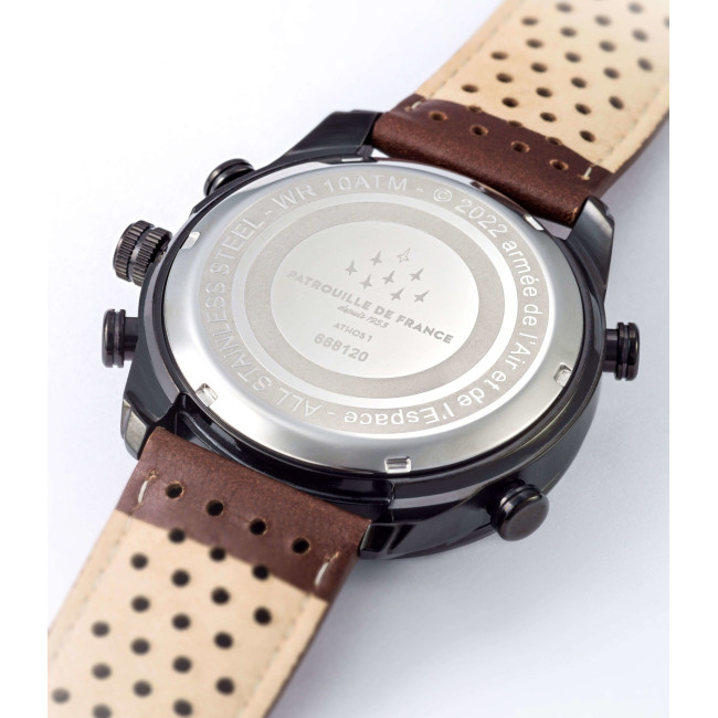 ATHOS 1 Uhr mit dunkelbraunem Lederarmband - Patrouille de France