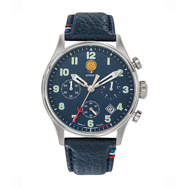 ATHOS 7 Uhr mit blauem Lederarmband - Patrouille de France