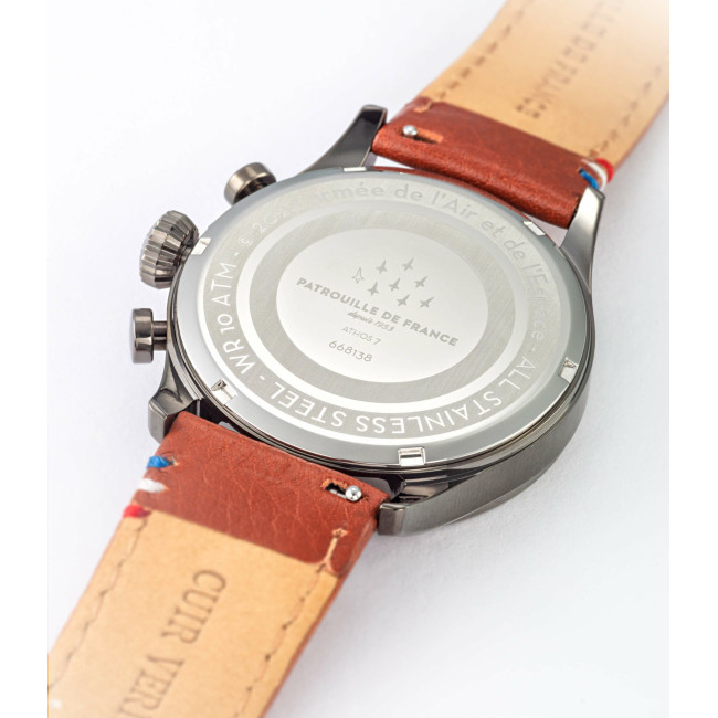 ATHOS 7 Uhr mit braunem Lederarmband - Patrouille de France