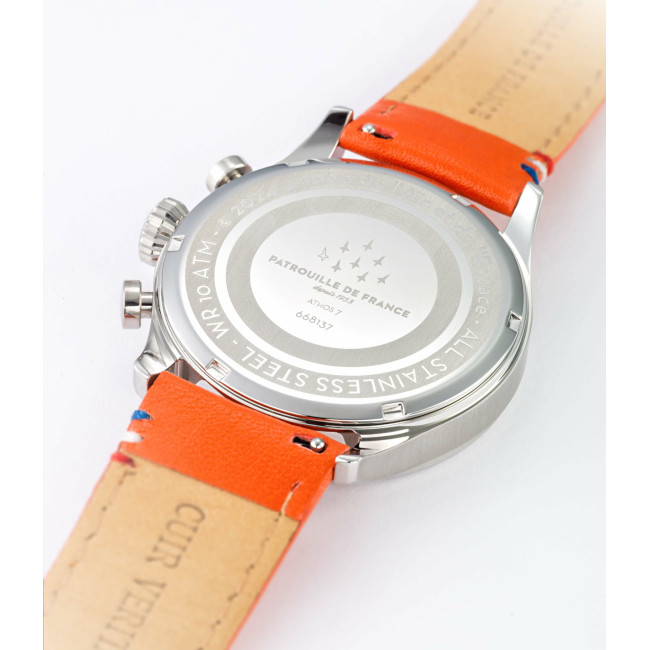 ATHOS 7 Uhr mit orangefarbenem Lederarmband - Patrouille de France