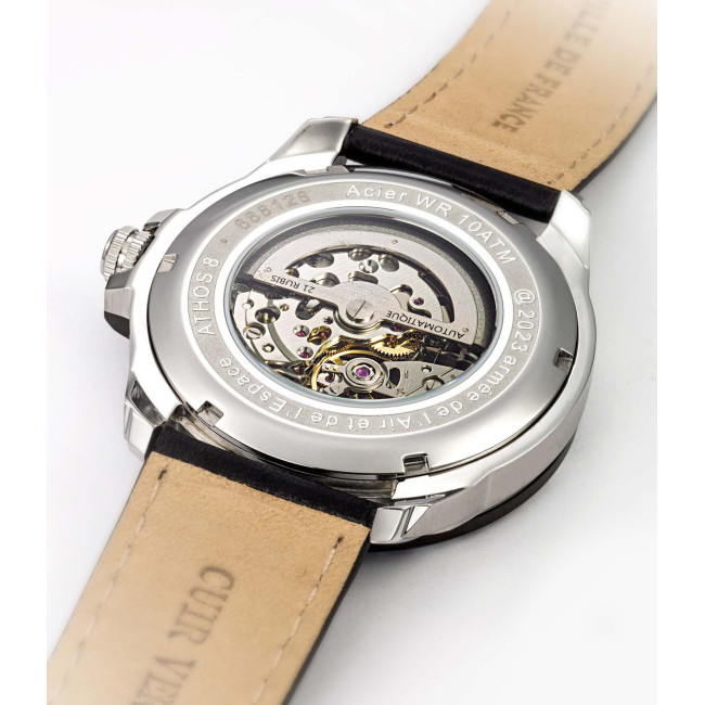 ATHOS 8 horloge zwarte leren armband en zwarte wijzerplaat - Patrouille de France