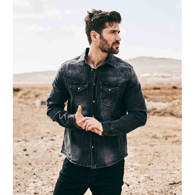 Chemise Jean Vintage Riley Denim effet froissé Noire - Brandit