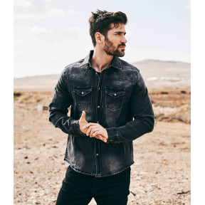 Chemise Jean Vintage Riley Denim effet froissé Noire - Brandit
