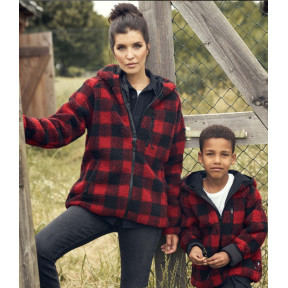 Damen Fleecejacke mit Kapuze rot/schwarz - Brandit