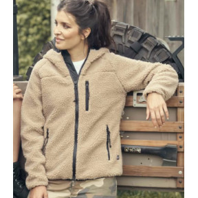 Kamelfarbene Damen-Fleecejacke mit Kapuze - Brandit