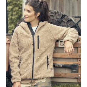 Kamelfarbene Damen-Fleecejacke mit Kapuze - Brandit