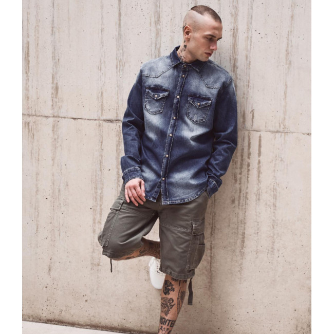 Koszula Denim Vintage Riley z efektem pomarszczenia niebieska - Brandit