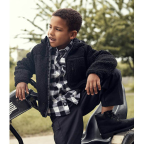 Kinder Fleecejacke mit Kapuze schwarz - Brandit