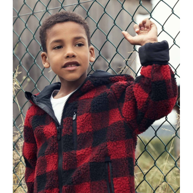 Kinder fleece vest met capuchon rood/zwart - Brandit