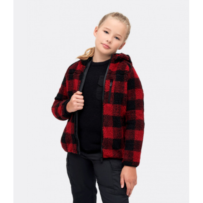 Kinder Fleecejacke mit Kapuze rot/schwarz - Brandit