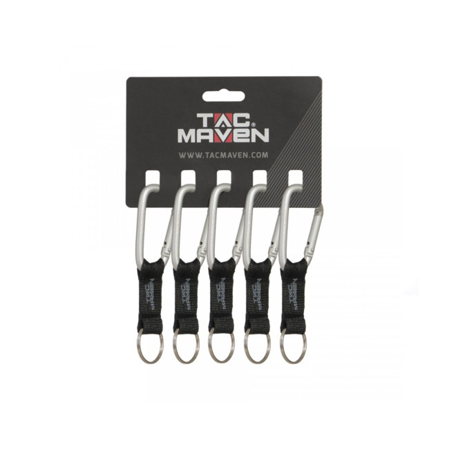 Set van 5 karabijnhaken met sleutelhanger 7mm - Zilver - Tac Maven