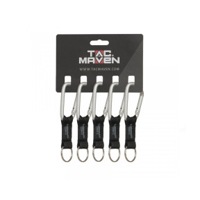 Set van 5 karabijnhaken met sleutelhanger 7mm - Zilver - Tac Maven