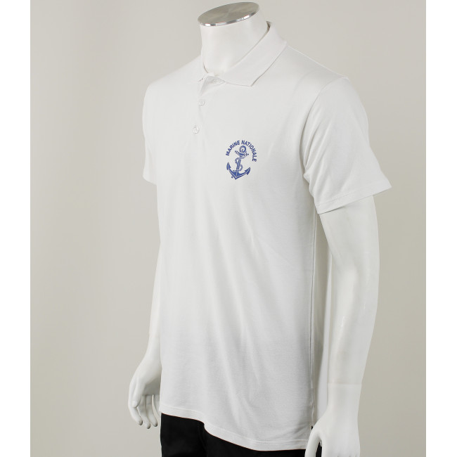 Polo blanc imprimé Marine Nationale en bleu marine - Patrol Equipement