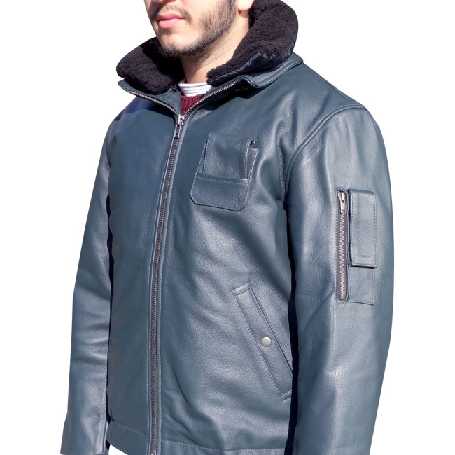 Leren Piloot Jacket Blauw - Patrol Equipement